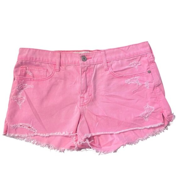 Abercrombie & Fitch Poppin Pink Denim Short Shorts Distressed 28W - Picture 1 of 8